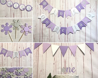 Purple Winter Onederland Party Bundle, Onederland First Birthday Decorations, Snowflake Girl 1st Birthday Package, Winter Wonderland Party