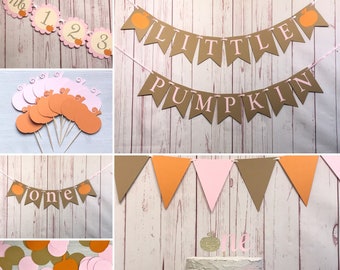 Our Little Pumpkin is Turning One Birthday Bundle, Fall First Birthday Girl, Pumpkin First Birthday Party Supplies,Pumpkin Girl 1st Birthday