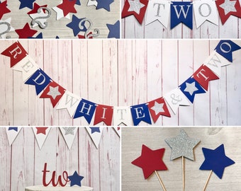 Red White and Two Birthday Package, Fourth of July Birthday, Red White and Blue Party, 2nd Birthday Party Decorations, Little Firecracker