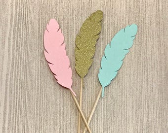 Feather Cupcake Toppers, Wild One Birthday, Two Wild Birthday, Tribal Party, Tribal Cupcake, Pow Wow Party, Wild and Three, Boho Birthday