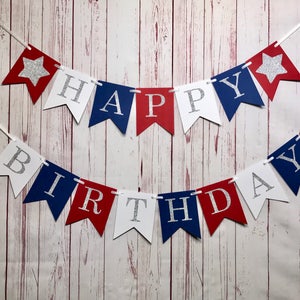 Red White and Blue Birthday Banner, Little Firecracker, Patriotic Birthday, 4th of July 1st Birthday, Fourth of July, Red White and Two