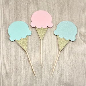 Ice Cream Toppers, Ice Cream Birthday, Ice Cream Social, Gender Reveal, Ice Cream Party Decor, Sundae Party, Summer Party, Pink, Mint, Gold