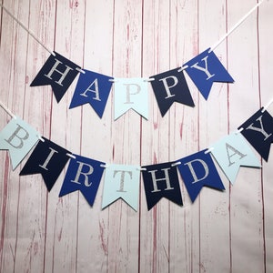 Happy Birthday, Blue Birthday, Birthday Banner, Boy Birthday, Baby's 1st Birthday, Dad Birthday, Adult Birthday, Blue Ombre, Blue and Silver