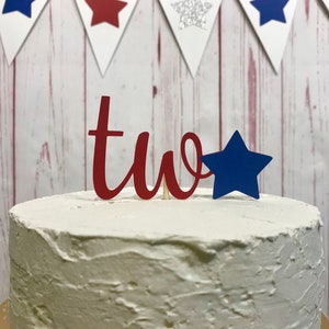 Red White and Two Cake Topper, Fourth of July Cake Topper, 4th of July Birthday Party, Red White and Blue, Little Firecracker Birthday image 1