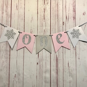 Pink Snowflake First Birthday Banner, Winter Onederland Birthday Girl Highchair, One Snowflake High Chair Banner, Winter Cake Smash Banner