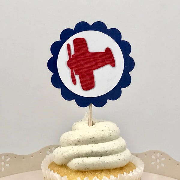 Toppers de cupcakes de avión, tema de moscas del tiempo, primer cumpleaños, topper de cupcake de avión, cumpleaños de aviador, tema de transporte, bebé 1er cumpleaños