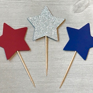 Patriotic Star Cupcake Toppers, Fourth of July Party, Little Firecracker Party, 4th of July 1st Birthday, 4th of July Baby Shower Cupcakes