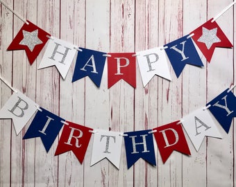 Red White and Blue Birthday Banner, Little Firecracker, Patriotic Birthday, 4th of July 1st Birthday, Fourth of July, Red White and Two