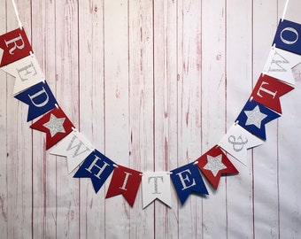 Red White and Two Birthday Banner, Little Firecracker Birthday, 2nd Birthday Decorations, Red White and Blue, Fourth of July Birthday Decor