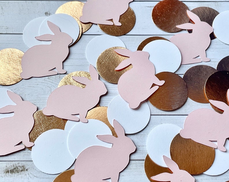 50 Pink and Rose Gold Bunny Confetti Some Bunny is One Pink Bunny Baby Shower Confetti Bunny Birthday Party Some Bunny Loves