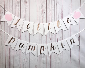 Our Little Pumpkin is Turning One, Rose Gold Little Pumpkin Birthday Banner, Pumpkin Baby Shower, Pink Pumpkin Birthday, Little Pumpkin 1st