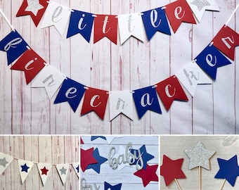 Little Firecracker Baby Shower Bundle, Red White and Blue Baby Shower, Patriotic Baby Shower Supplies, Fourth of July Baby, 4th of July Baby