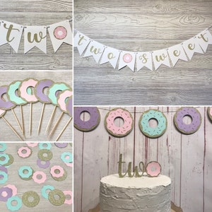 Two Sweet Birthday Bundle, Donut 2nd Birthday, Girl 2nd Birthday Decorations, Donut Theme Birthday Party, Two Sweet Donut Party Decorations