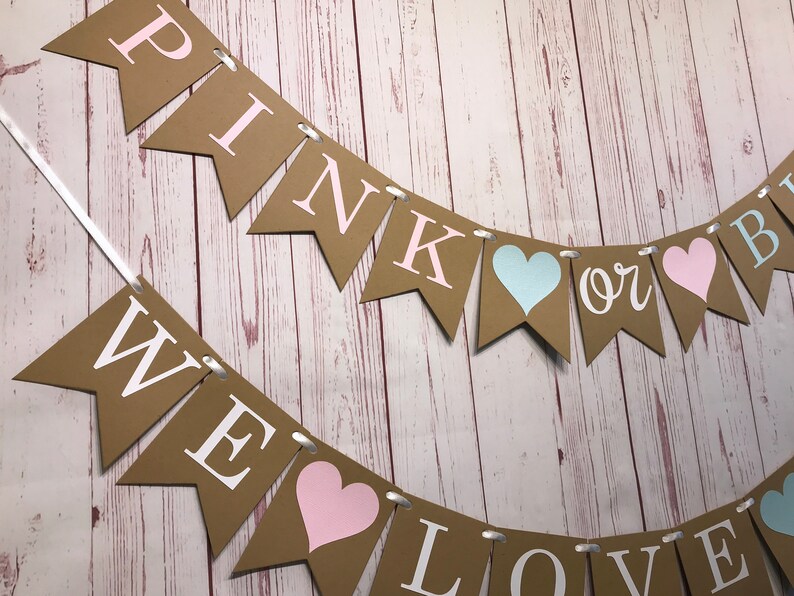 Pink or Blue We Love You Banner, Boy or Girl Banner, Gender Reveal Party, Gender Neutral, Baby Shower Banner, Baby Announcement, He or She image 2