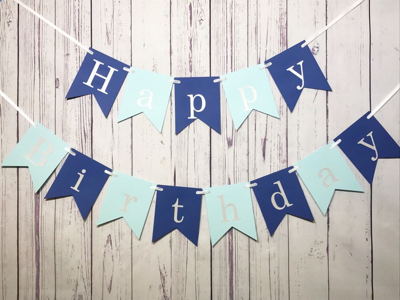 Happy Birthday Banner, 1st Birthday Boy, First Birthday, Cake Smash Photo, Blue Banner, Blue Party Decor, Personalized, Custom Name Banner image 1