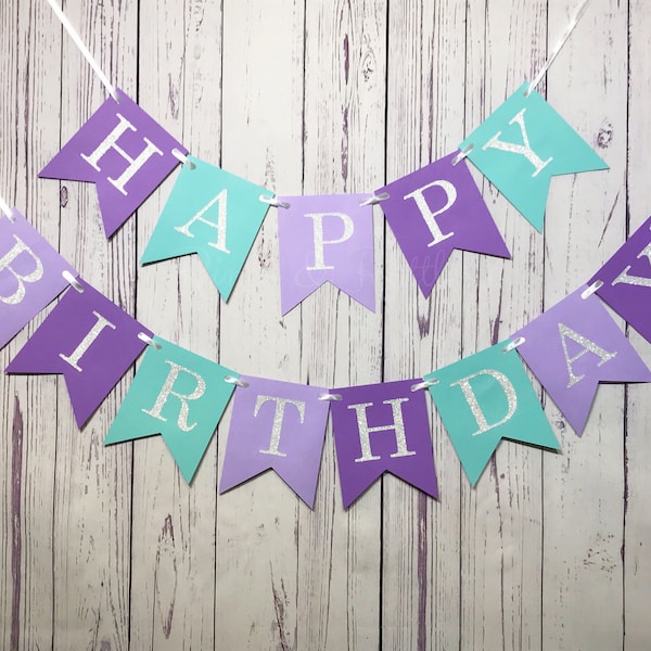 Mermaid Birthday Party, Under the Sea Theme, 1st Birthday Party, Purple Birthday Banner, Mermaid Party, Cake Smash Backdrop, Happy Birthday
