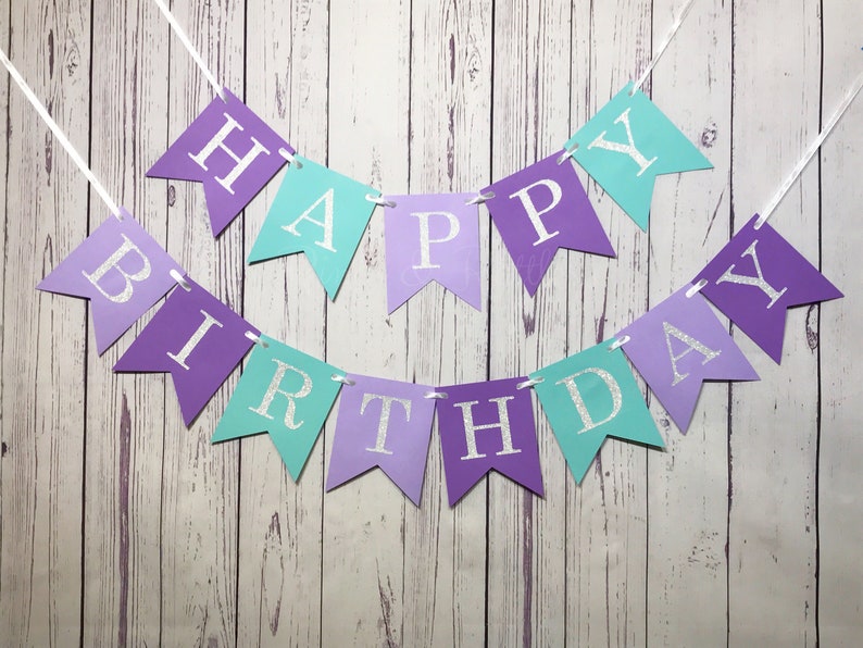 Mermaid Birthday Party, Under the Sea Theme, 1st Birthday Party, Purple Birthday Banner, Mermaid Party, Cake Smash Backdrop, Happy Birthday image 1