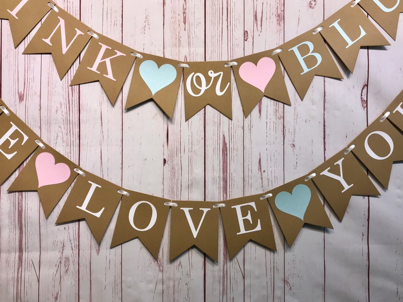 Pink or Blue We Love You Banner, Boy or Girl Banner, Gender Reveal Party, Gender Neutral, Baby Shower Banner, Baby Announcement, He or She image 4