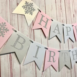 Happy Birthday Snowflake Banner, Pink Snowflake Birthday, Snowflake 1st Birthday, Winter Wonderland Party, Snowflake Birthday Decorations image 4