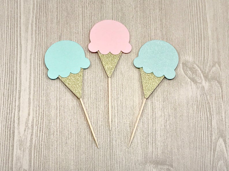 Ice Cream Toppers, Ice Cream Birthday, Ice Cream Social, Gender Reveal, Ice Cream Party Decor, Sundae Party, Summer Party, Pink, Mint, Gold image 1