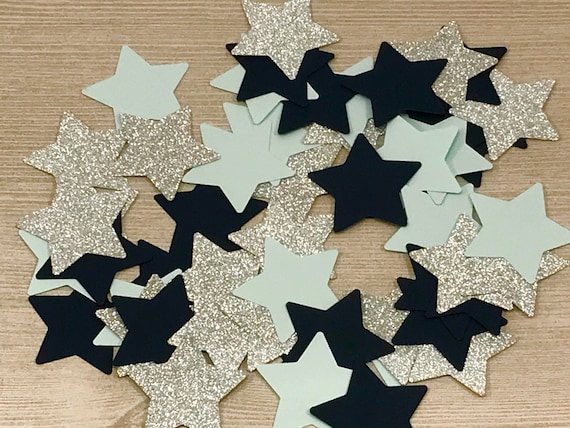 50 Twinkle Little Star Confetti, Blue and Silver, Silver Glitter, Silver Star Confetti, Table Confetti, Baby Shower, Boy Birthday Confetti Il_570xn