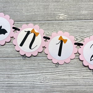 Pink Halloween Photo Banner, Spooky One Month Banner, Our Little Boo Is Turning One, Halloween 1st Birthday Girl, Halloween Milestone Banner image 1
