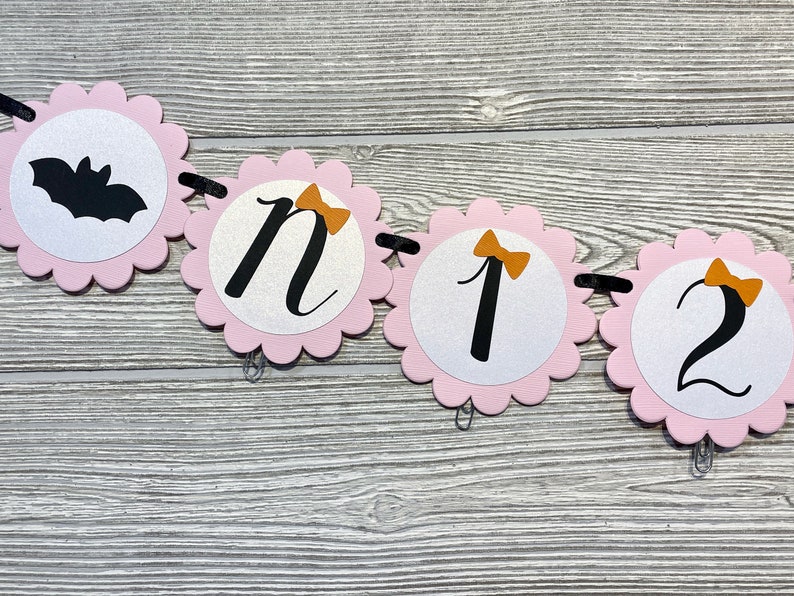 Pink Halloween Photo Banner, Spooky One Month Banner, Our Little Boo Is Turning One, Halloween 1st Birthday Girl, Halloween Milestone Banner image 1