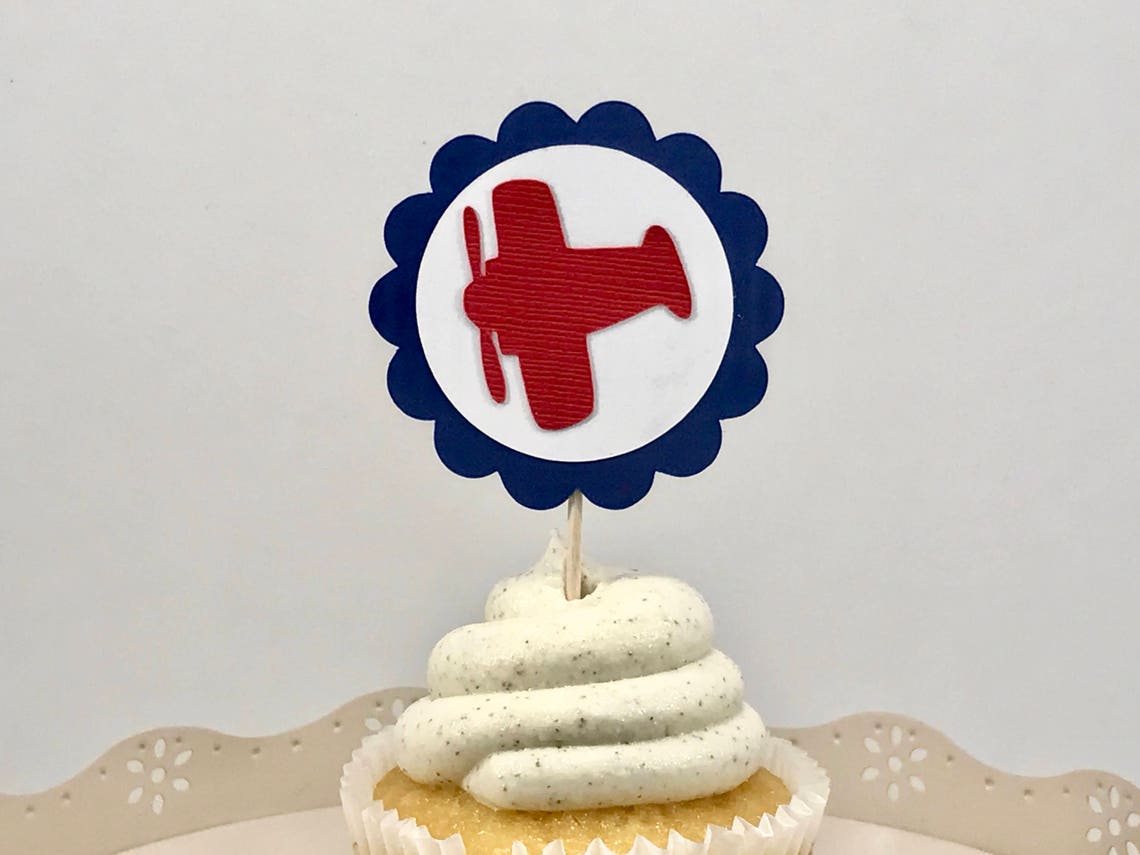 Airplane Cupcake Toppers Time Flies Theme First Birthday - Etsy