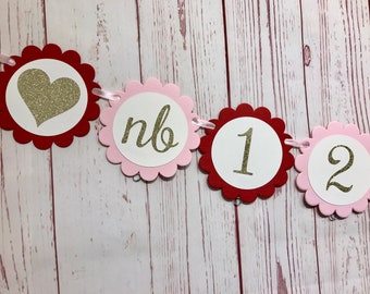 Sweetheart 1st Birthday, First Year Photo Banner, Sweetheart Turning One, Little Sweetheart Party, Valentines Birthday Banner, 1st Year Baby