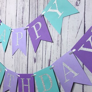 Mermaid Birthday Party, Under the Sea Theme, 1st Birthday Party, Purple Birthday Banner, Mermaid Party, Cake Smash Backdrop, Happy Birthday image 3