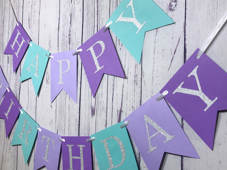 Mermaid Birthday Party, Under the Sea Theme, 1st Birthday Party, Purple Birthday Banner, Mermaid Party, Cake Smash Backdrop, Happy Birthday image 3