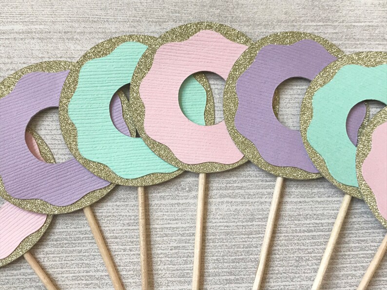 Donut Cupcake Toppers, Glitter Donut Picks, Donut Grow Up 1st Birthday, Sprinkled With Love Baby Shower, Donut Party Decorations, Two Sweet image 3