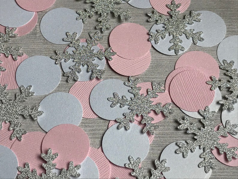 50 Pink Snowflake Confetti, Winter Onederland Party, Baby Its Cold Outside Baby Shower, Winter 1st Birthday, Onederland Birthday Decoration image 1