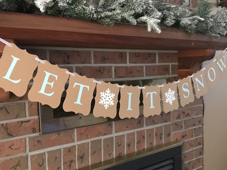 Let it Snow Banner For Fireplace, Rustic Christmas Garland, Let it Snow Snowflake Banner, Holiday Decor For Mantel, Farmhouse Christmas Sign image 1