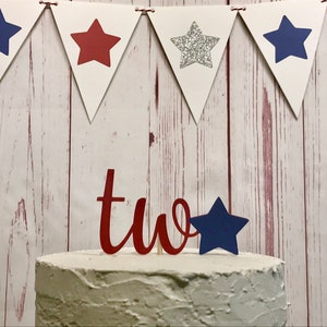 Red White and Two Cake Topper, Fourth of July Cake Topper, 4th of July Birthday Party, Red White and Blue, Little Firecracker Birthday image 2