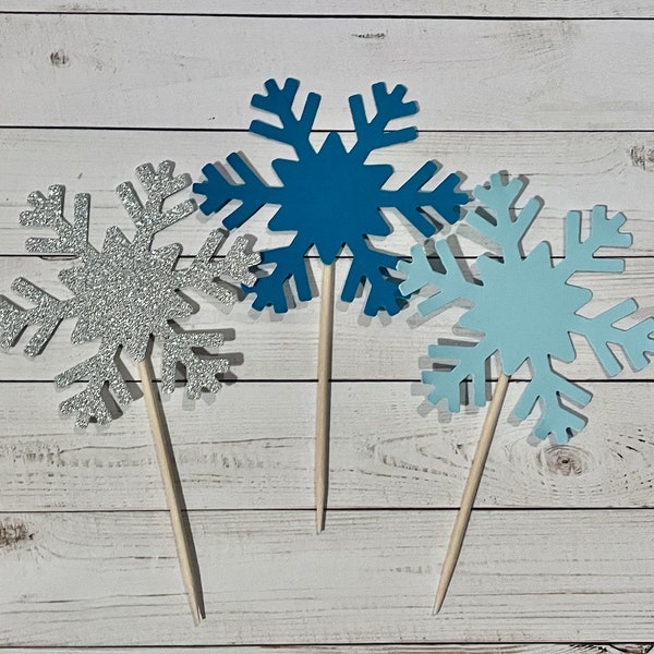 Teal and Silver Snowflake Cupcake Toppers, Winter Onederland Birthday, Snowflake Birthday Decor, Winter 1st Birthday, Snowflake Baby Shower