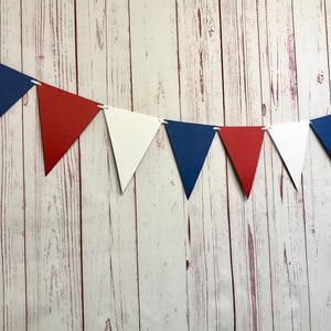 Red White and Blue Bunting, 4th of July Decorations, Patriotic Party Decor, Red White and Blue Garland, Triangle Flag Banner, Fourth of July