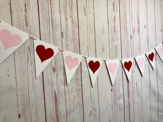Red and Pink Heart Garland, Valentine Heart Bunting, Valentine Heart Banner, Valentine Decorations, Valentine's Day Banner, Sweetheart Decor Il_570xn