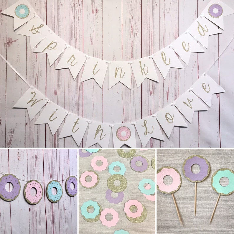 Sprinkled With Love Baby Shower Party Pack, Baby Sprinkle Decorations, Donut Party Supplies, Baby Shower Package, Donut Themed Baby Shower image 1