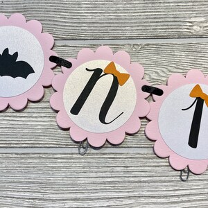 Pink Halloween Photo Banner, Spooky One Month Banner, Our Little Boo Is Turning One, Halloween 1st Birthday Girl, Halloween Milestone Banner image 6