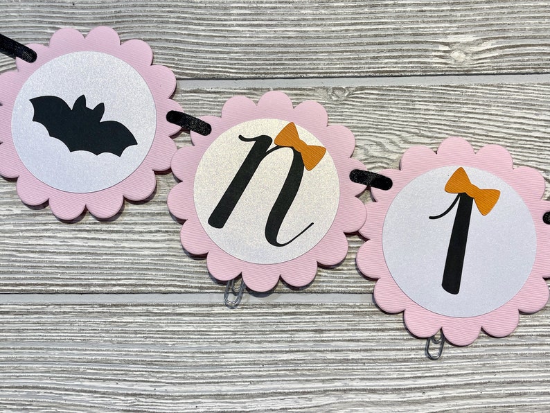 Pink Halloween Photo Banner, Spooky One Month Banner, Our Little Boo Is Turning One, Halloween 1st Birthday Girl, Halloween Milestone Banner image 6