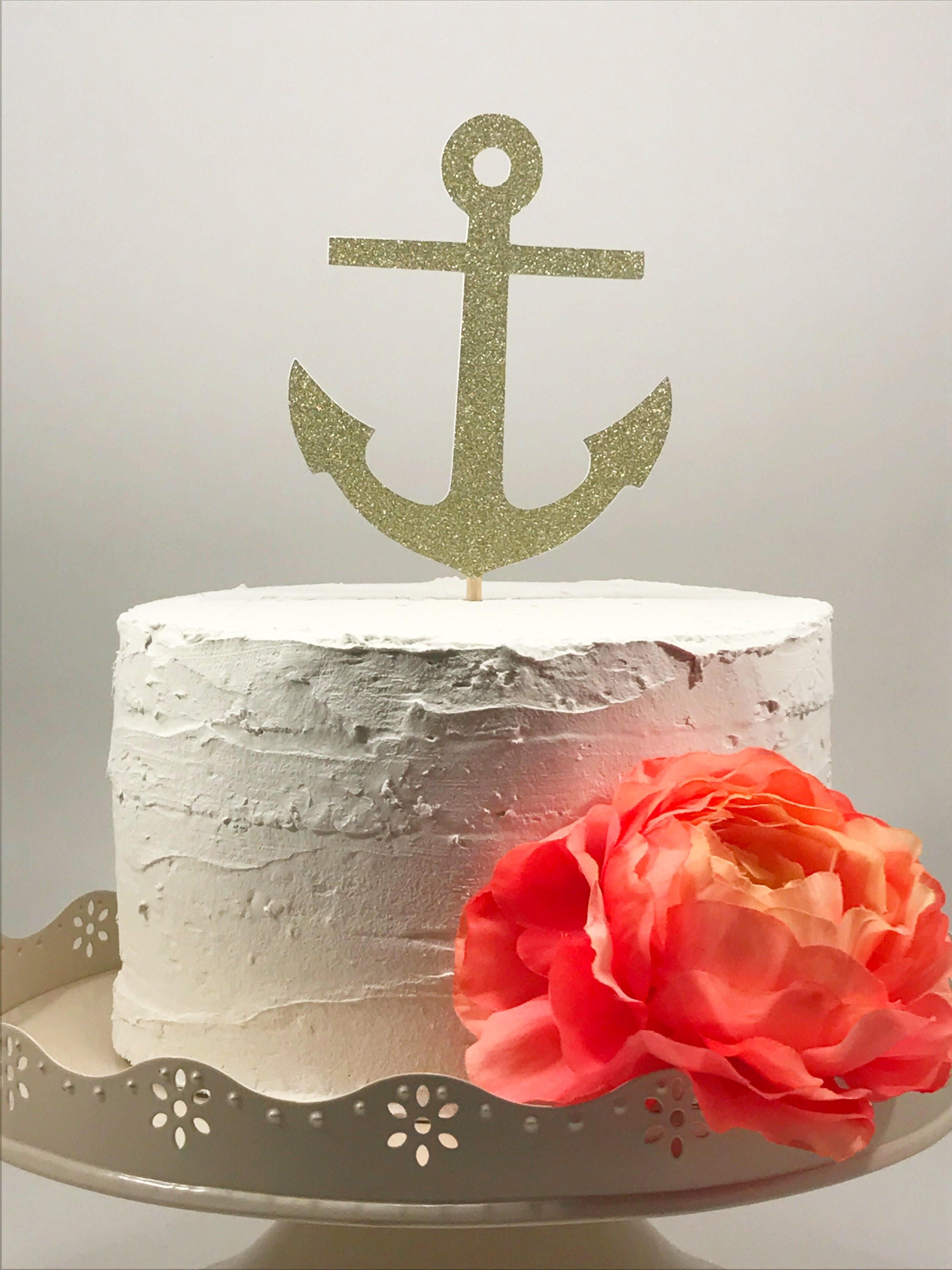 Anchor Cake Topper Gold Anchor Nautical Cake Topper Etsy