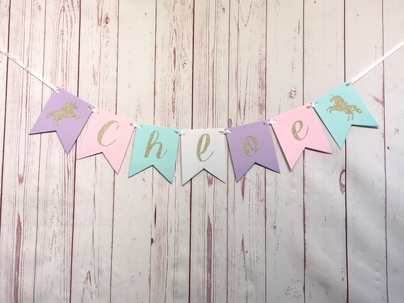Unicorn Name Banner Unicorn Banner Glitter Name Banner Girls Name