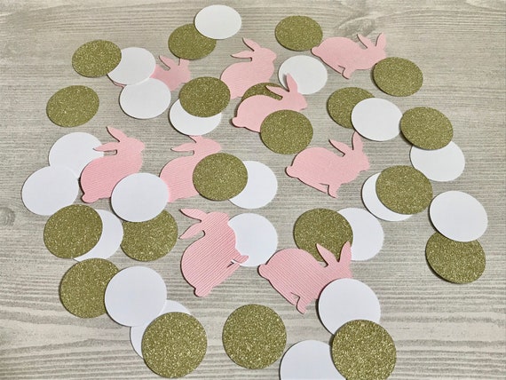 50 Bunny Confetti, Some Bunny is One, Pink and Gold Confetti, Bunny Shower Decor, Bunny Birthday Party, Bunny Turning One, Pink Bunny Decor Il_570xn