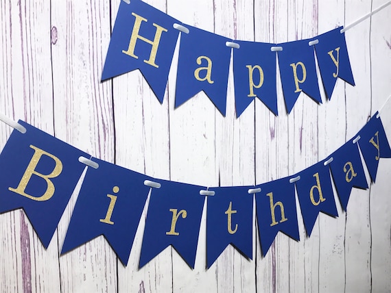 Navy And Gold Birthday Banner Happy Birthday 50th Birthday Etsy