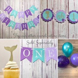 Mermaid Birthday Party, Under the Sea Theme, 1st Birthday Party, Purple Birthday Banner, Mermaid Party, Cake Smash Backdrop, Happy Birthday image 6