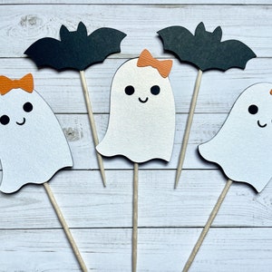 Girl Ghost Cupcake Toppers, Our Little Boo is Turning One Party, Spooky One Birthday Decor, Halloween Birthday Cupcake Toppers, Happy Booday