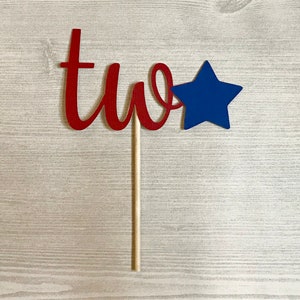 Red White and Two Cake Topper, Fourth of July Cake Topper, 4th of July Birthday Party, Red White and Blue, Little Firecracker Birthday image 3