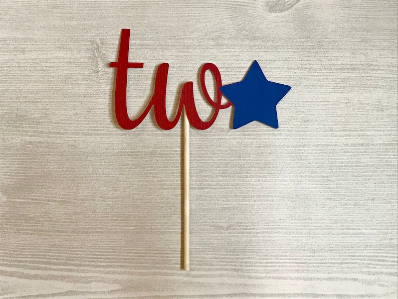 Red White and Two Cake Topper, Fourth of July Cake Topper, 4th of July Birthday Party, Red White and Blue, Little Firecracker Birthday image 3