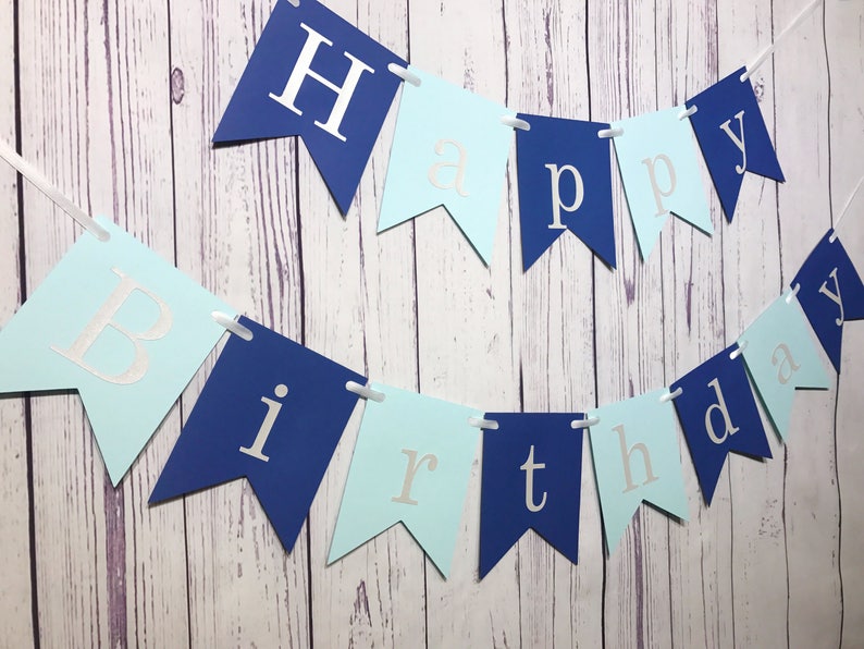 Happy Birthday Banner, 1st Birthday Boy, First Birthday, Cake Smash Photo, Blue Banner, Blue Party Decor, Personalized, Custom Name Banner image 2